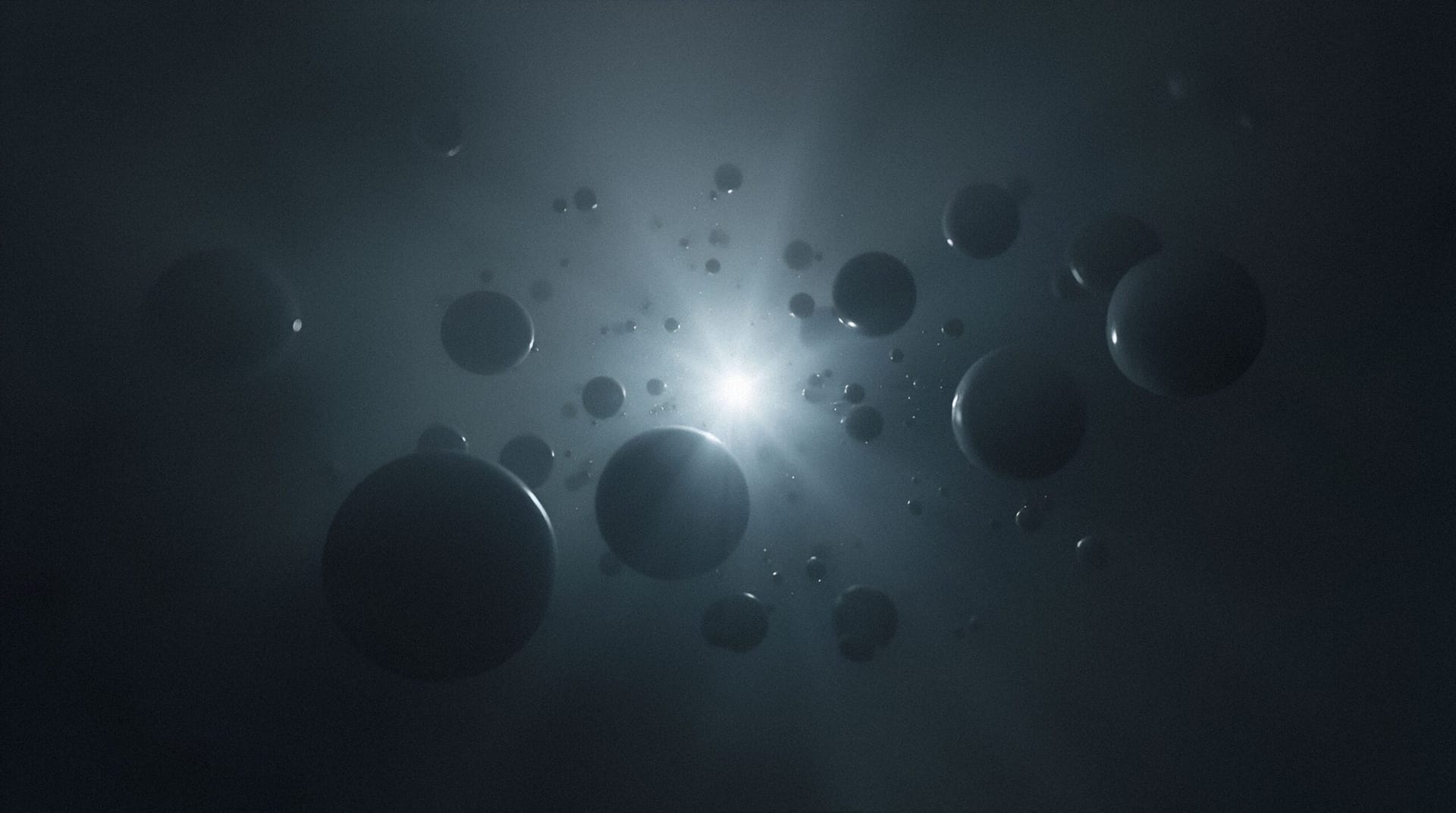 An abstract illustration of "reality orbs" around a single point of light