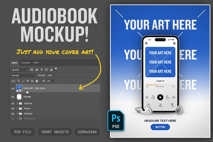 Audiobook Mockup Photoshop PSD Template