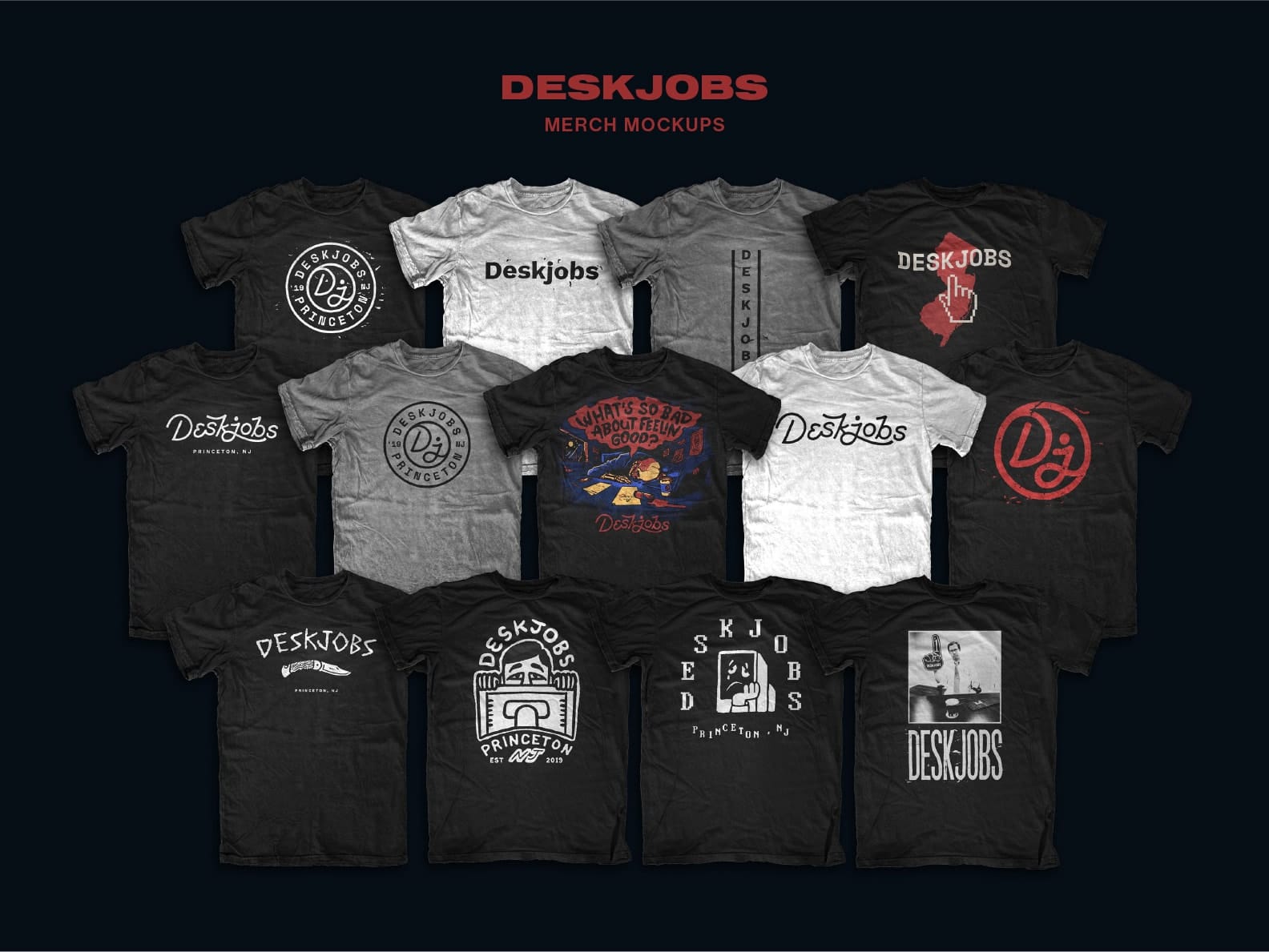 Deskjobs Brand Identity merch mockups