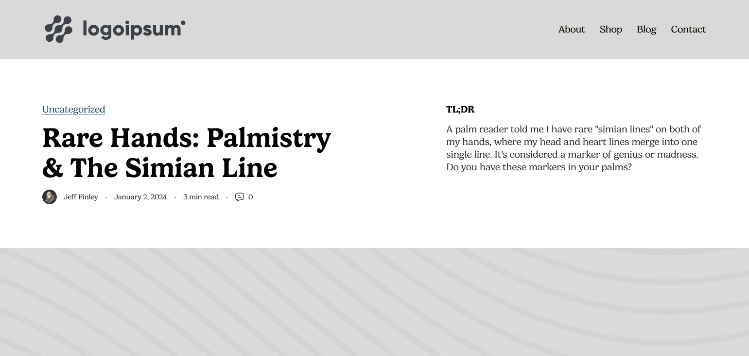 website wireframe of a blog header