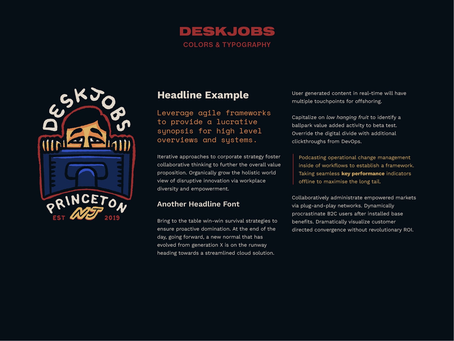 Deskjobs Brand Identity colors and typograhy