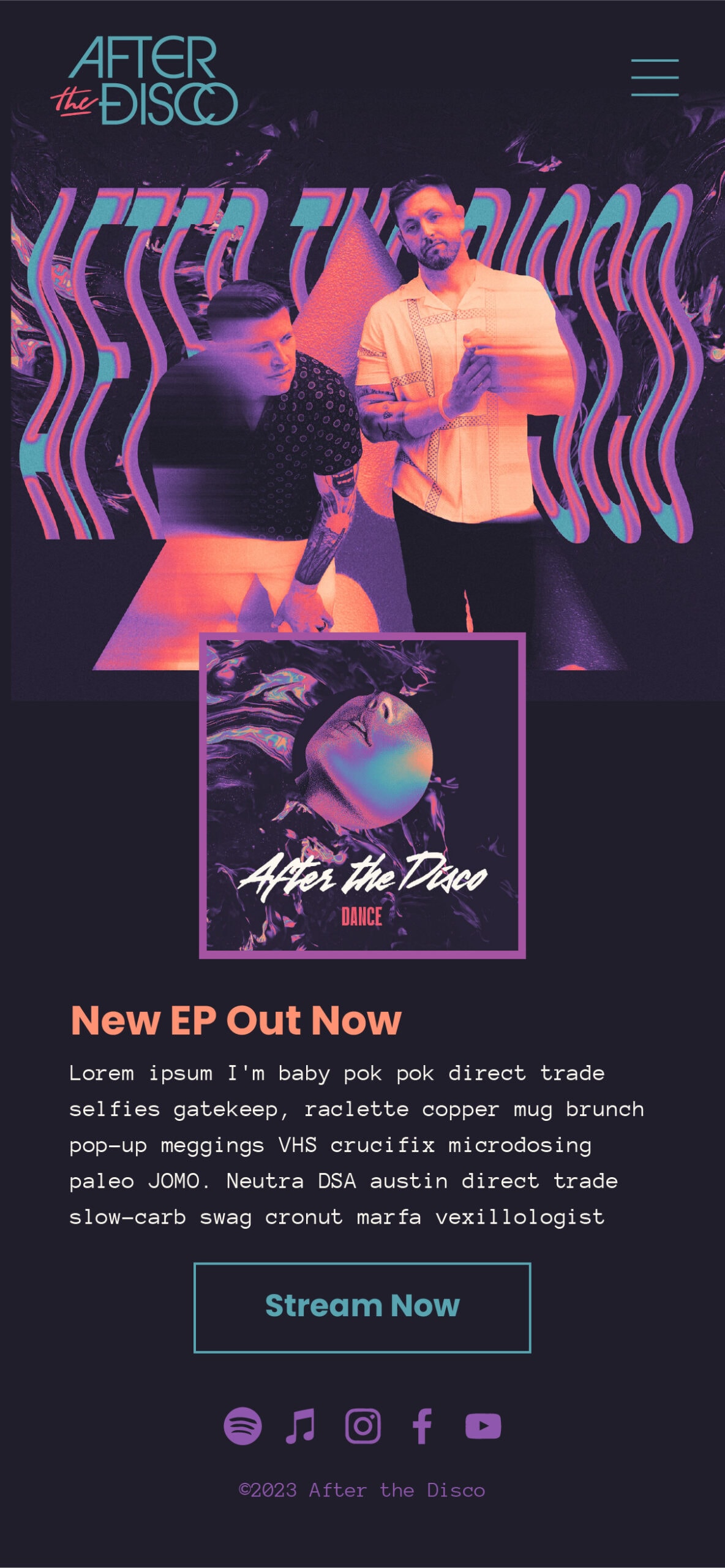After the Disco website layout mobile