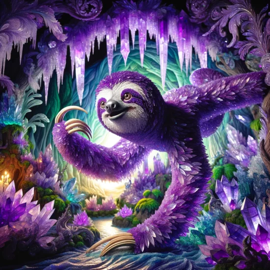 Amethyst Sloth created by DALLE-3 in ChatGPT Plus
