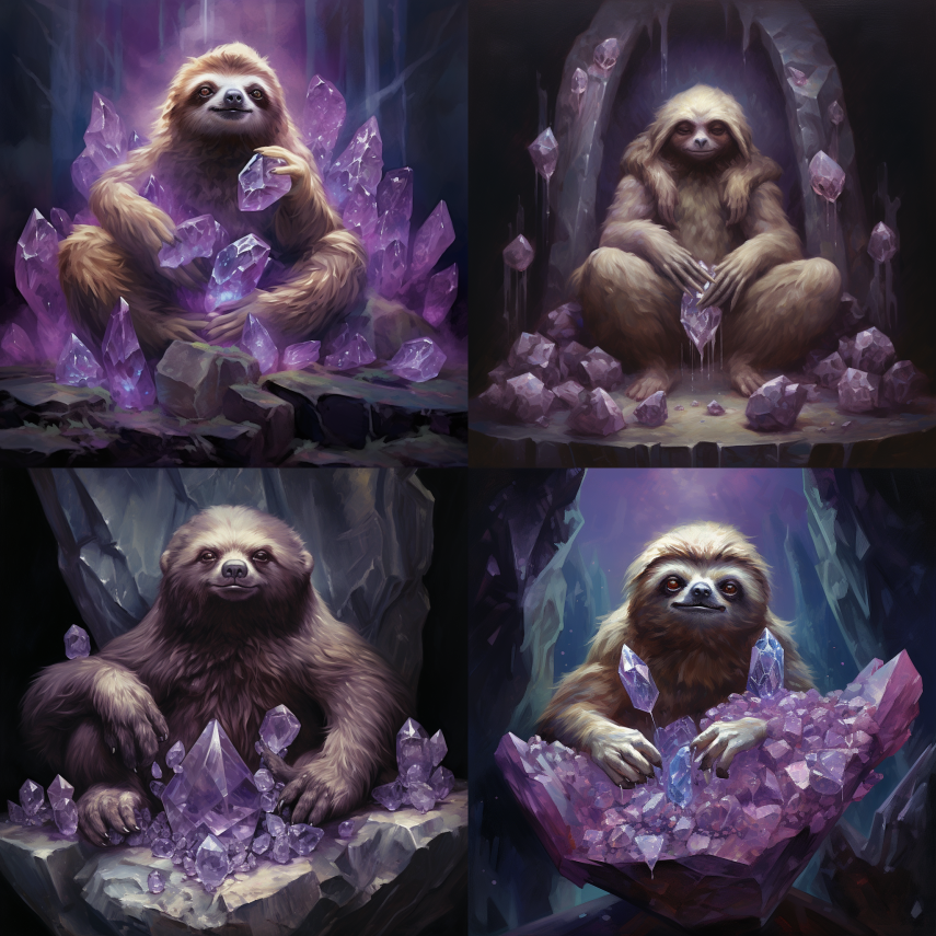Amethyst Sloth by Midjourney in 2023