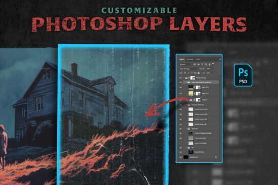 Aged Black Cardboard Textures - Customizable Photoshop Layers