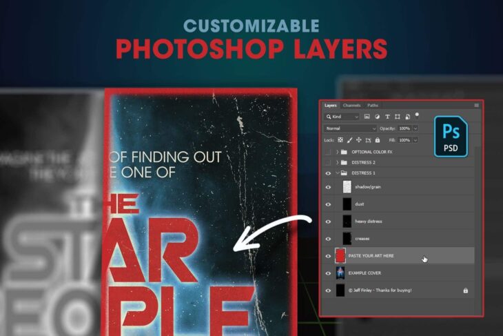 customizable photoshop layers for worn paperback textures